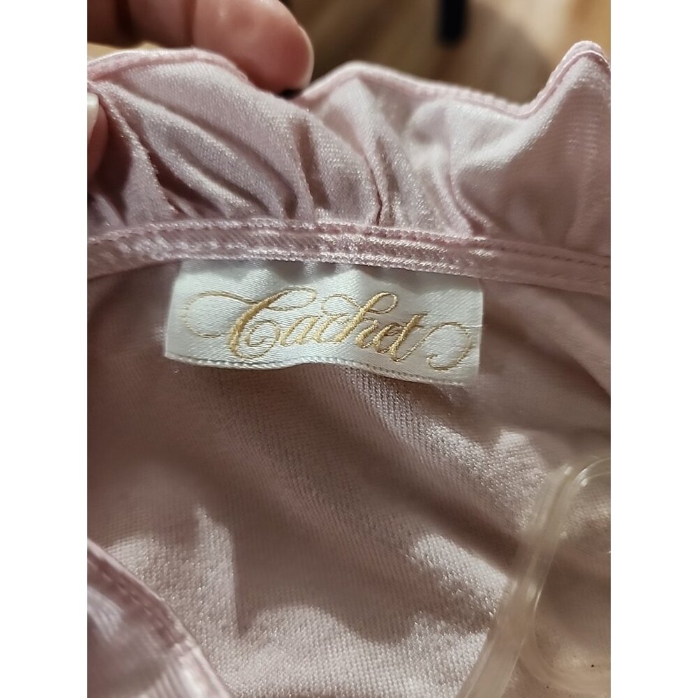 Vintage Sears Cachet Pink Satin Nightgown Womens Small Lace Long Sleeve Ruffle - Picture 9 of 11